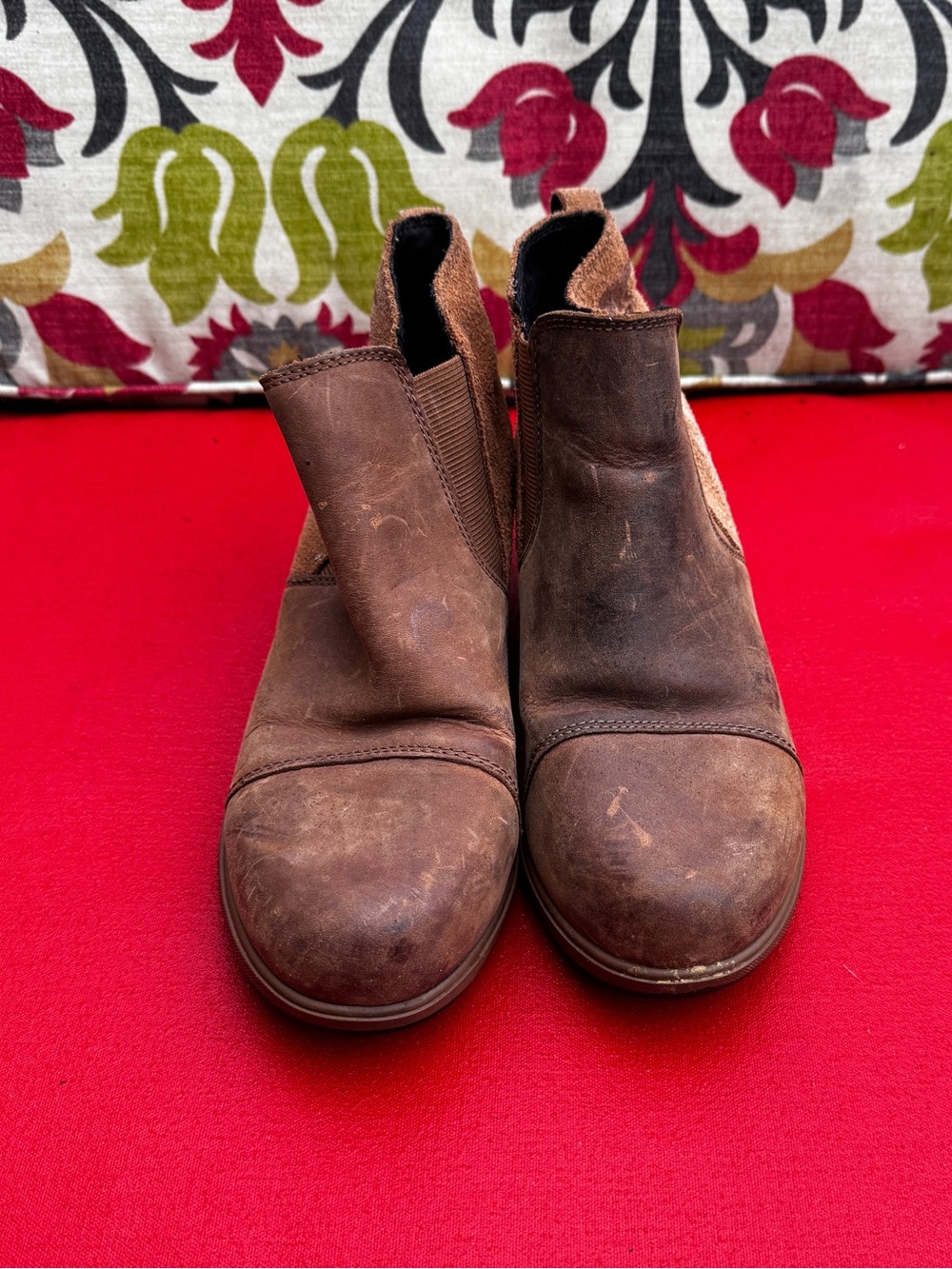 SOREL Evie Pull-On Waterproof Wedge Ankle Booties Brown Leather Suede 7.5